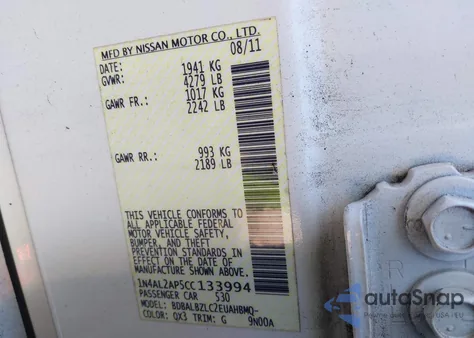 2012 Nissan Altima 2.5 S from USA, damaged, VIN 1N4AL2AP5CC133994